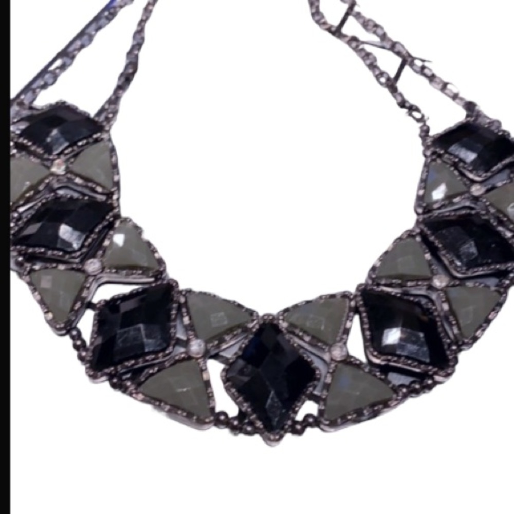 Black & Grey Statement Necklace w/ Clear Crystals!!!